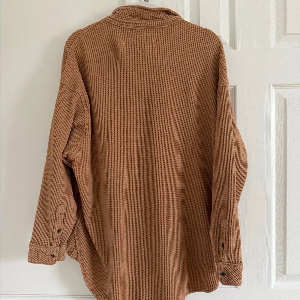Aerie Lumber Jane Waffle Shirt Shacket Tan Brown Button Medium Oversized - Picture 4 of 5